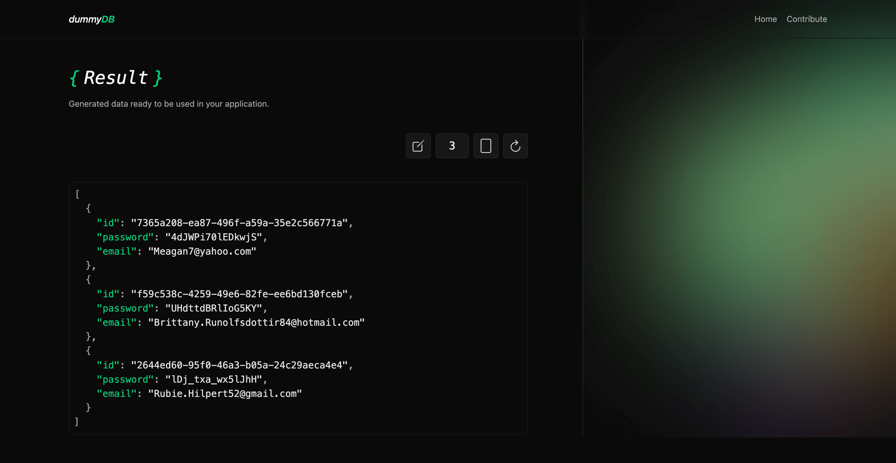 Result page - JSON